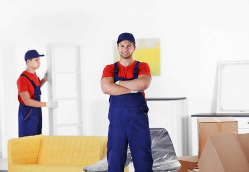 Office movers preparing equipment for a Shoreditch business relocation