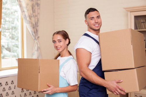 Shoreditch moving van loading household boxes and furniture
